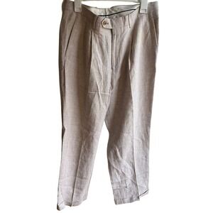 Paul Fredrick Men's Classic Fit 100% Linen Chambray Twill Pants in Tan Sz 35x30